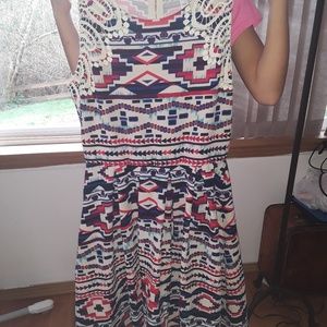 Tribal Print Dress with lace and gold zipper